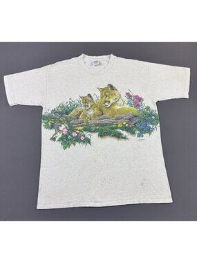 Rare Vintage 90s Habitat Animal Nature Flower Tiger Thrashed Stain Fade Large T